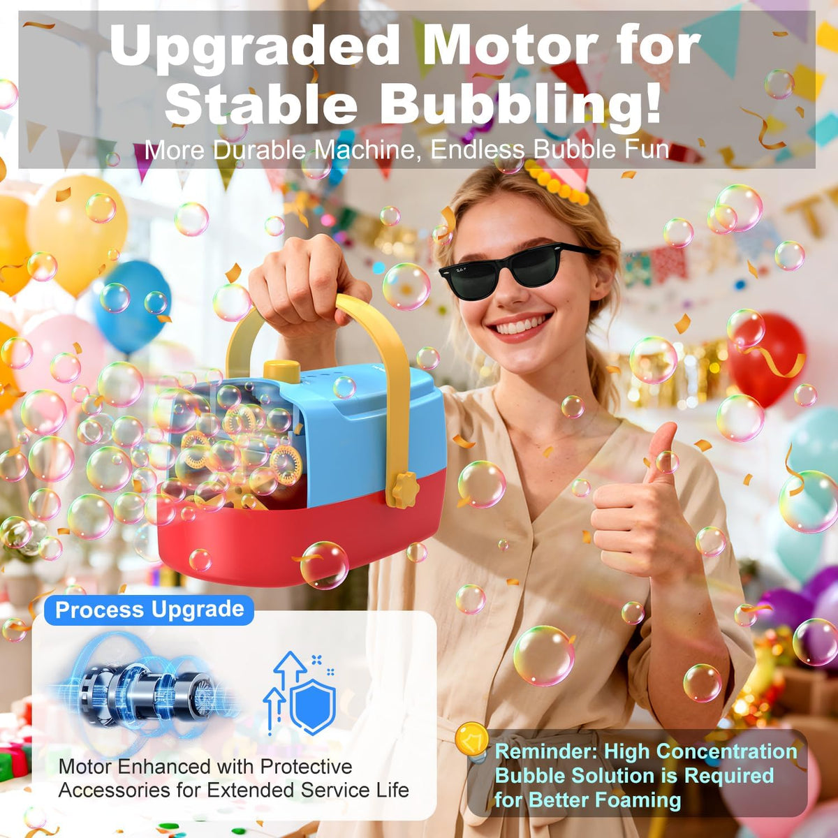 Zerhunt Durable Bubble Machine for Party: 3 Power Modes for Non-Stop - Blue Red - image 3