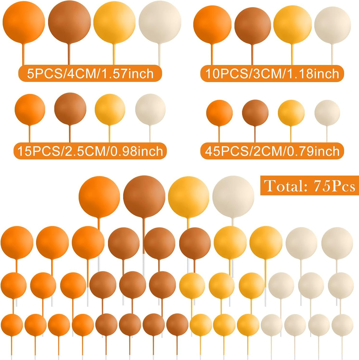 75 Pieces Cake Balls Topper Decorations Foam Cupcake Topper Mini - Orange Khaki Series - image 2
