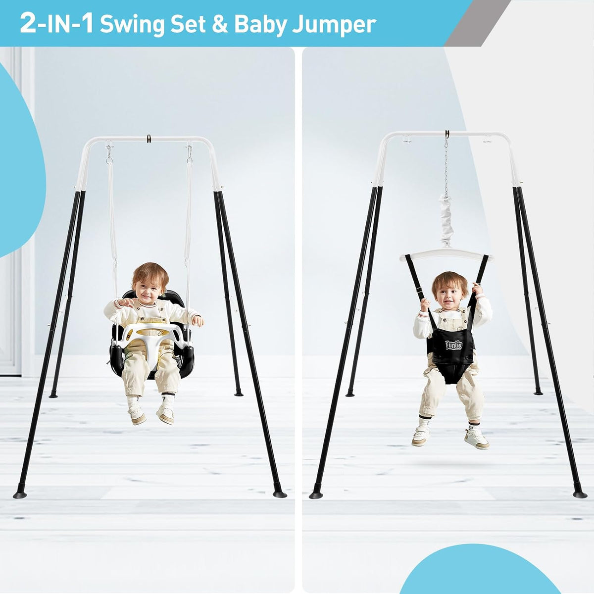 FUNLIO 2 in 1 Baby Jumper and Swing with 4 Sandbags - Black - image 2