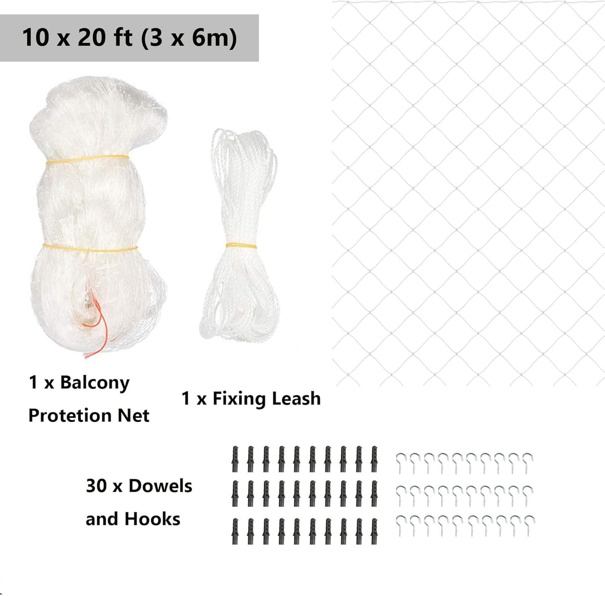 Cat Netting Balcony, UV & Weather-Resistant Cat Balcony Safety Net, Transparent Nylon Pet Mesh - Transparent 10x20ft - image 4
