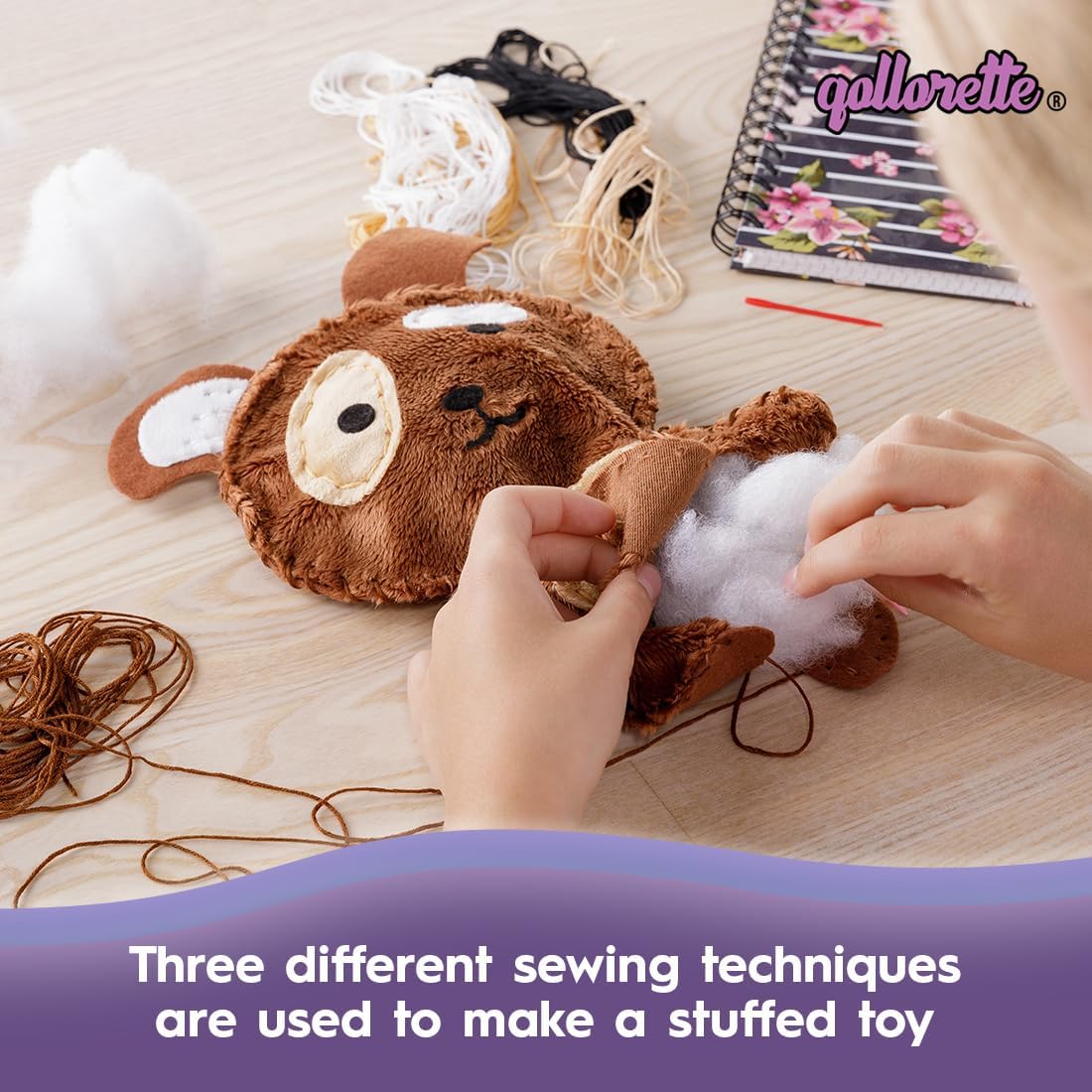 Qollorette felt sewing kit for kids with a handmade kitty stuffed toy and outfits - view 16