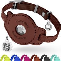 Soft Leather Cat Collar with Safety Elastic Strap - 6-7 Inch (AirTag Holder) / Brown