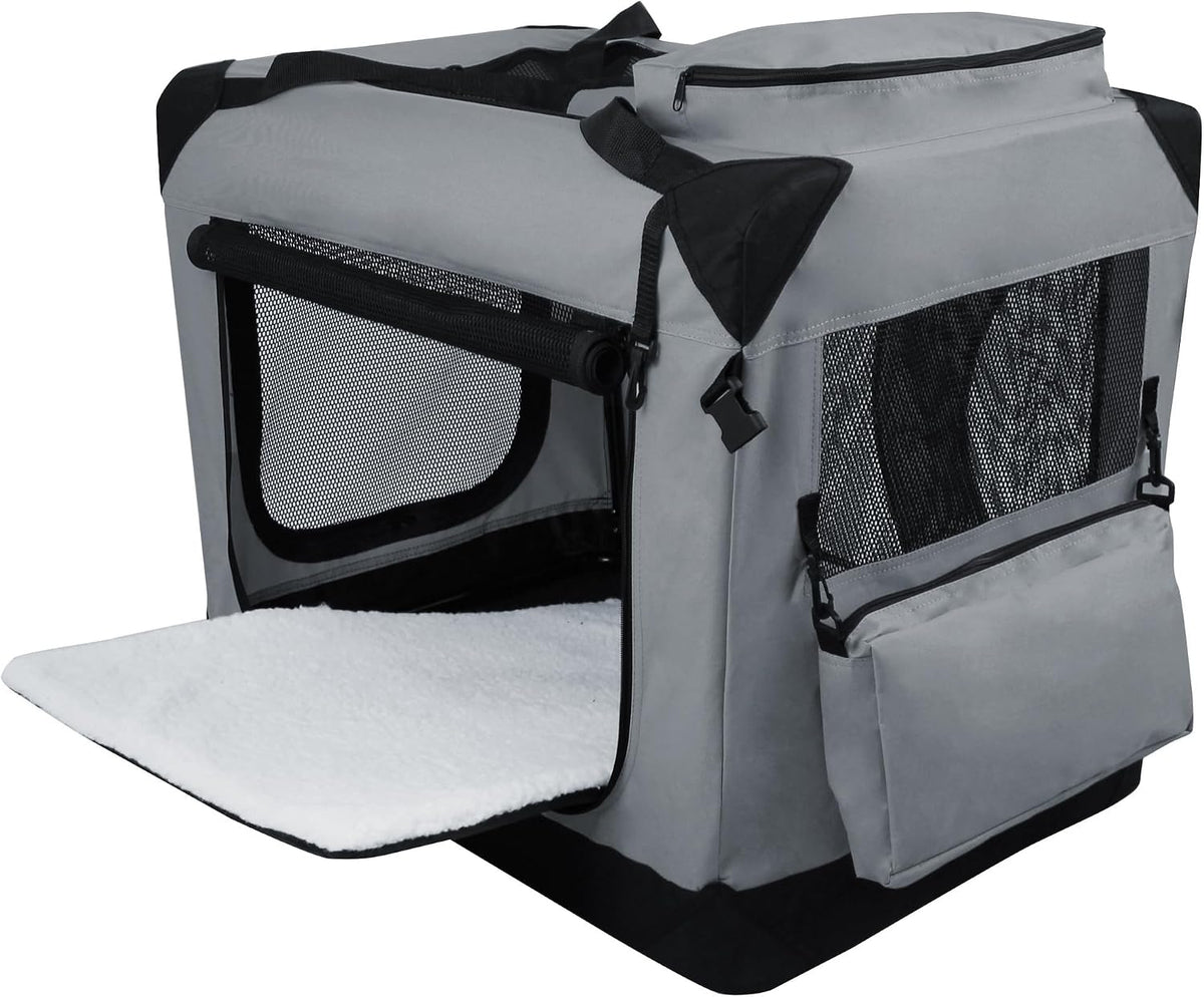 EliteField 3-Door Soft Dog Crate with Bed & Carrying Bag – Essentials for Dogs - Light Gray / 42.0"L x 28.0"W x 32.0"H - image 2