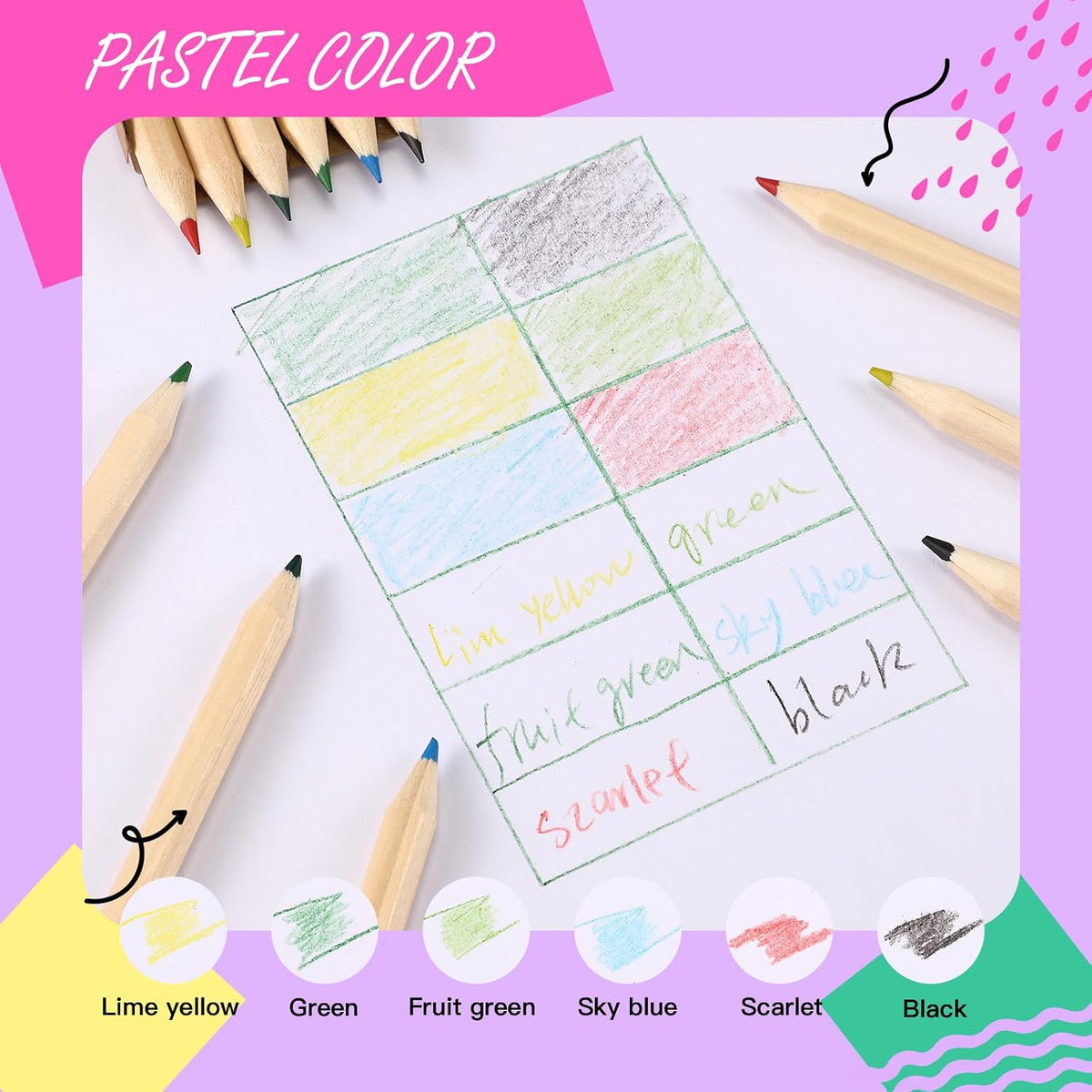 Faccito mini colored pencils bulk pack, small paper boxes of 6 short wooden pencils - view 8