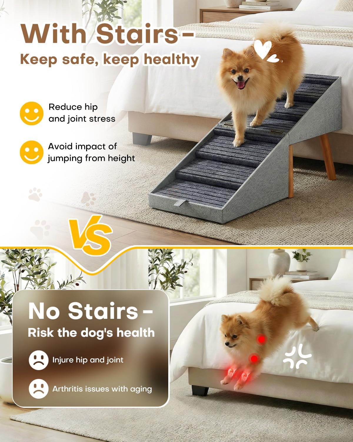17" H Split Ottoman Dog Ramp for Couch - 21.06" H-Light Grey - image 3