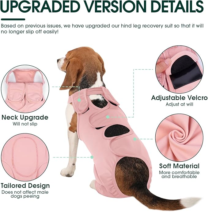 Kuoser Dog Recovery Suit for Back Legs, Thigh Wound Protective Sleeve for Dogs, Dog Recovery Sleeve for Female Male Dogs, Dog Onesie After Surgery Pet Surgical Suit for Spay Neuter, Pink XXL