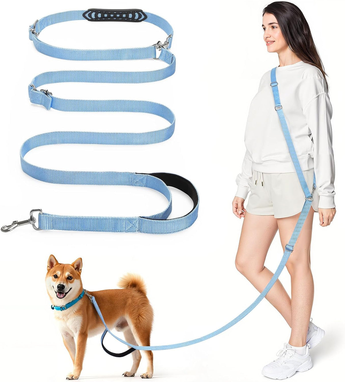 8.5ft Hands Free Dog Leash Adjustable for Medium Dogs - 8.5ft / Blue