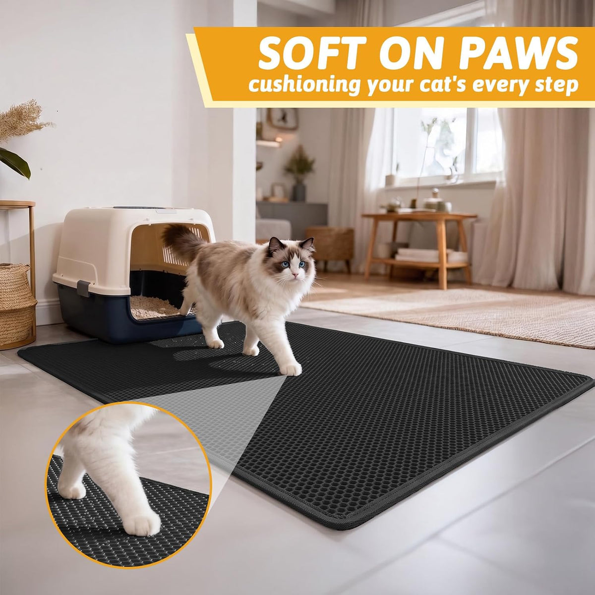 Pieviev Cat Litter Mat, Double-Layer Waterproof Litter Trap - Black / 47x36 Inch - image 4