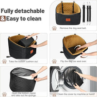 Dog Car Seat for Small Medium Dogs, Memory Foam Booster Car Seat for Dogs up to 35 lbs, Elevated Pet Car Seat, Travel Bed with Washable Removable Cover and Storage Pockets (Black/Coffee)