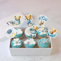 Gyufise 36Pcs Baby Shower Bear Cupcake Toppers Moon Baby Bear Baby - Blue Coffee - image 4
