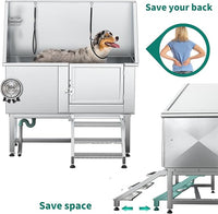 YITAHOME Professional Dog Bathtub 50in, Stainless Steel 304 Dog Bathing Station for Home, Pet Grooming Tub w/Right Stairs, Faucet, Floor Grate, Pet Washing Station for Large, Medium, Small Pets