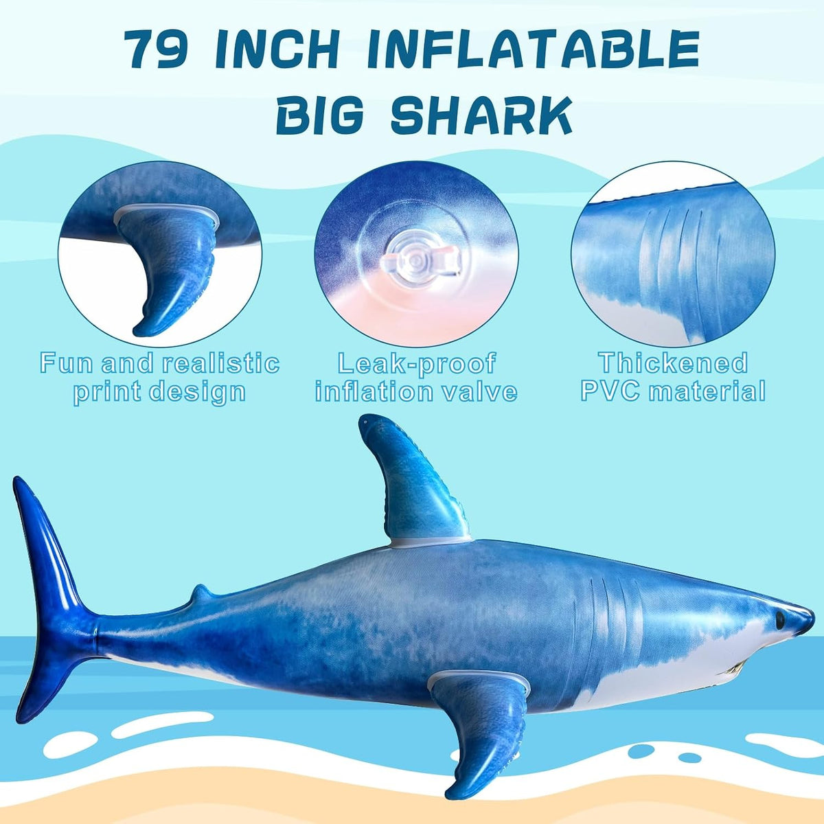 Huge Inflatable Shark Pool Toy - Blue - image 2
