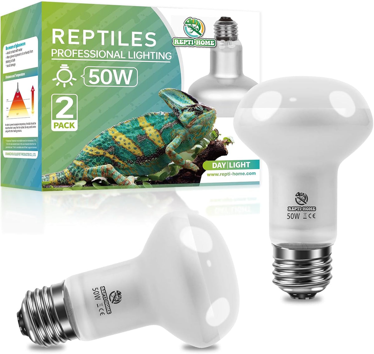 Reptile Heat Lamp Bulbs, Simulate Natural Sunlight Heat Light Bulb, 2 Pack 100W Amphibian Terrarium - Intense Light / 2*50