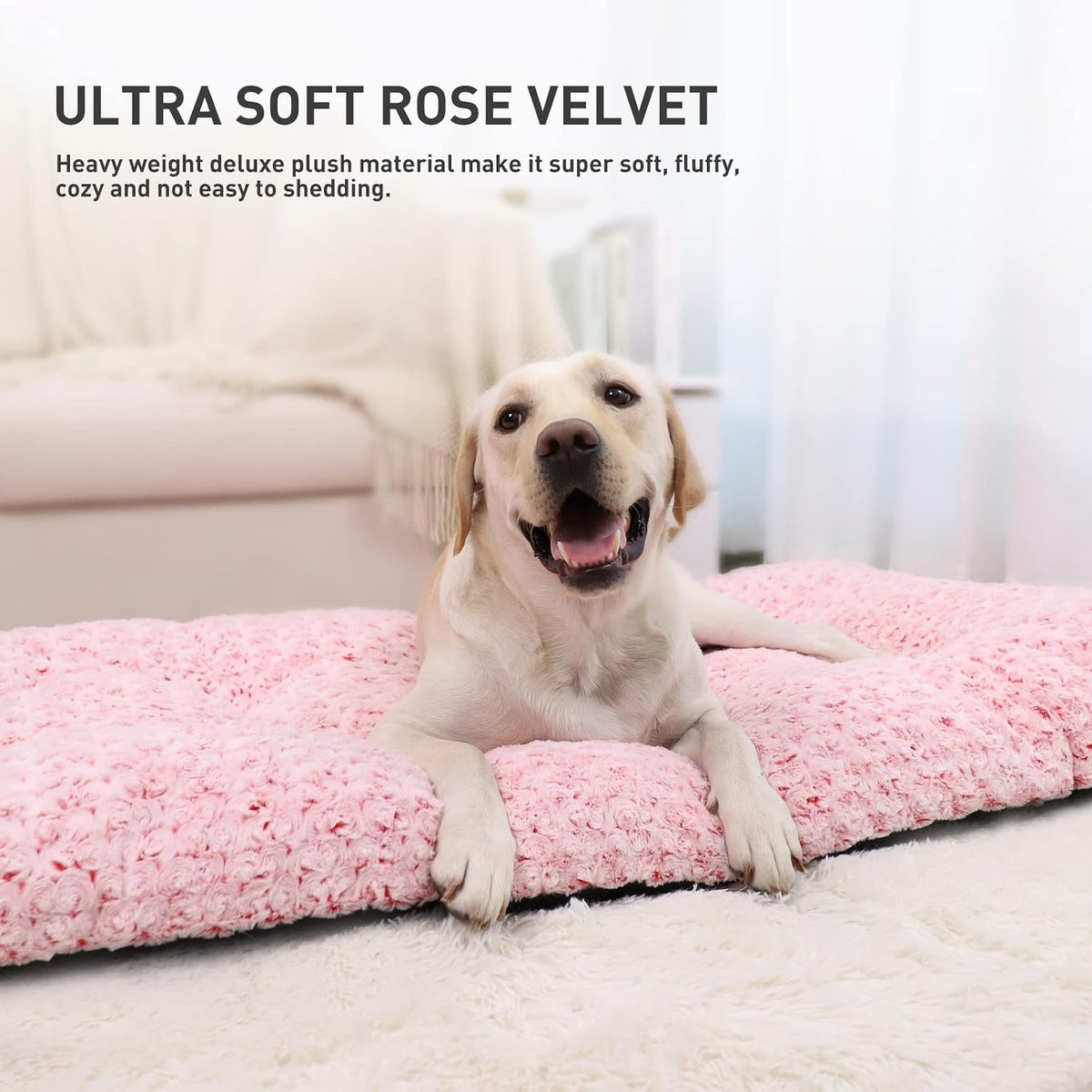 KSIIA Washable Dog Bed Medium Size Dog Crate Bed Plush Pet Mat - Pink / 35.0"L x 23.0"W x 3.5"Th - image 2