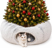 Warm Fluffy Plush Cat Dog Tunnel Bed Under Christmas Tree Big Tube - White