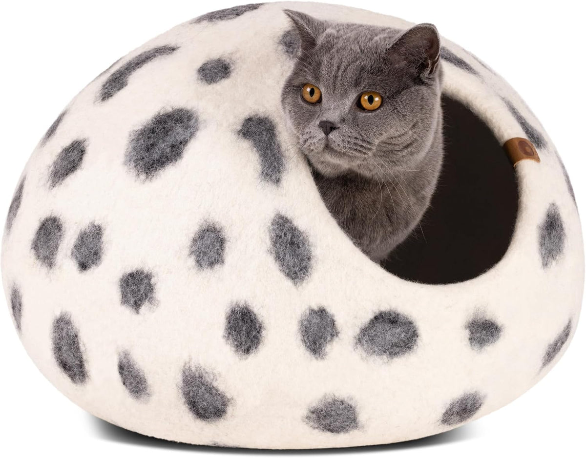 Cat Cave, New Zealand Wool Bed for Indoor Cats - Snow Leopard / Large