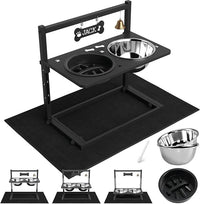 Elevated Dog Bowls with Slow Feeder and Spill Proof Mat, Adjustable Height 4.3-11.8'', Two 1.7L Stainless Steel Food & Water Bowls, Metal Raised Dog Bowl Stand, for Large Medium Breeds