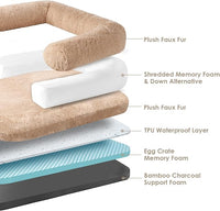 EHEYCIGA Foldable XL Dog Bed, Faux Fur Fluffy Pet Couch Bed for Large Dogs, Orthopedic Calming Memory Foam Big Pet Bed, Washable Soft Pet Sofa Bed with Non-Slip Bottom, Camel, 46"x34"x6.5"