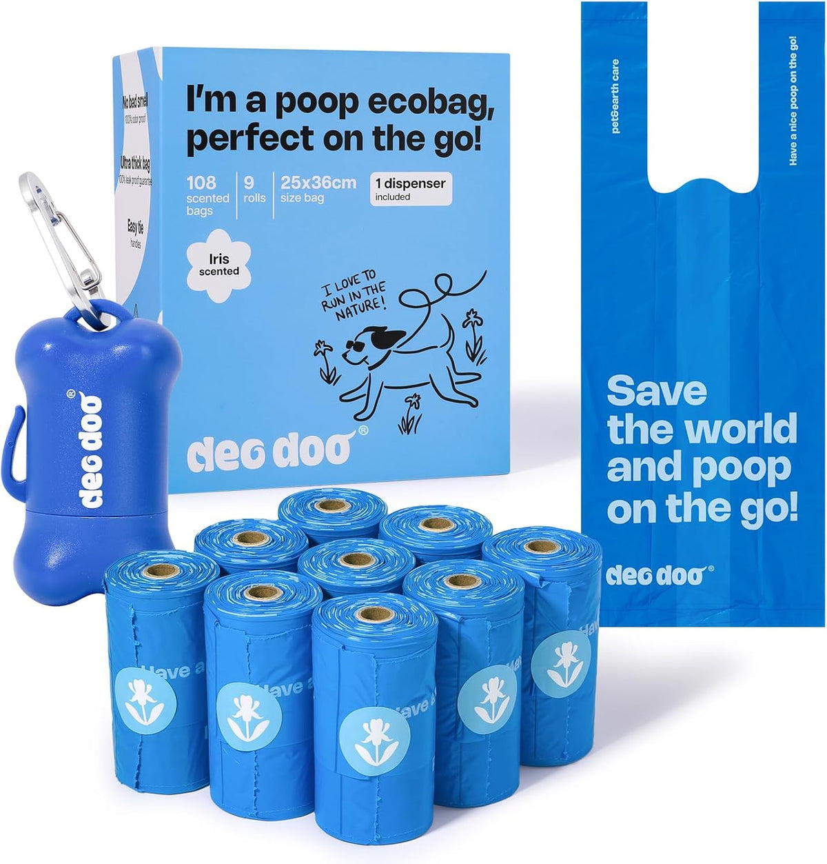 Deo Doo Dog Poop Bags with Handles & Holder, Peach Scented - Iris / 1 Count (Pack of 108)