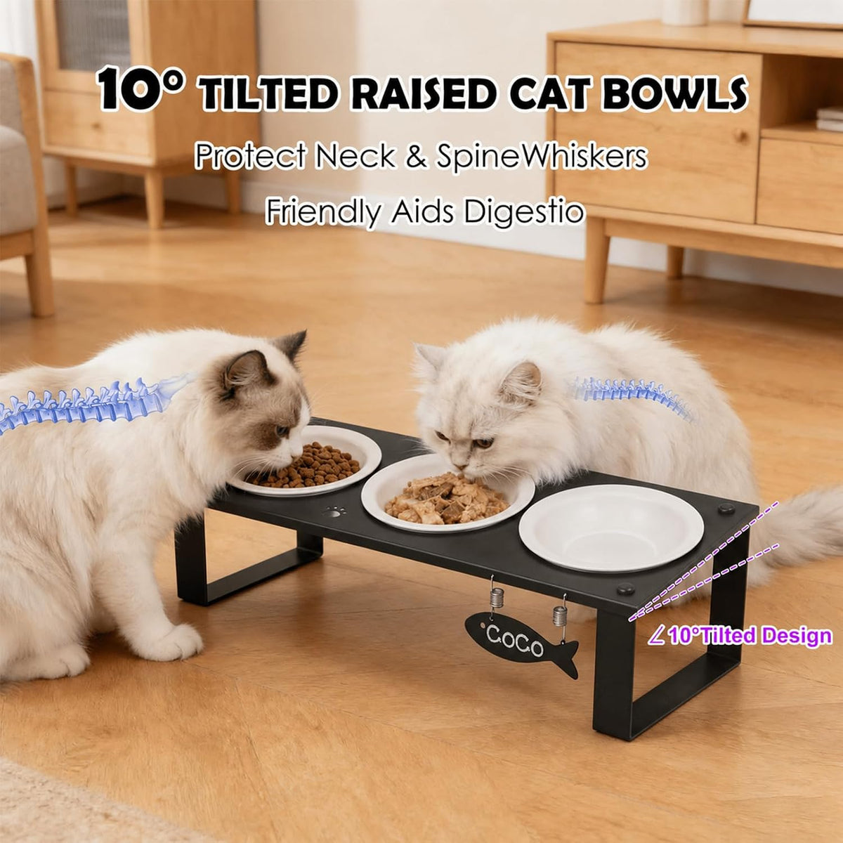 Elevated Cat Bowls with Splash Proof Mat for Kitten Puppy - White / 3bowls - image 2