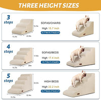 4-Step Dog Stairs and Ramp for Beds or Couches,Non-Slip Sturdy Pet Steps for Small Dogs and Cats,17.4" H,Beige