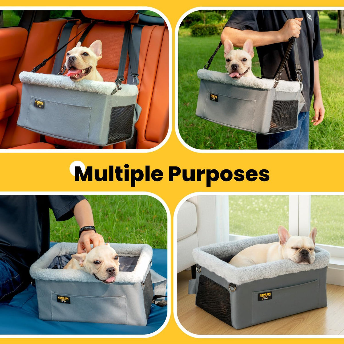 Conlun Dog Car Seat Booster, Steel Frame Anti-Collapse - Grey / 2 Pack-Small Dogs under 20lbs - image 3