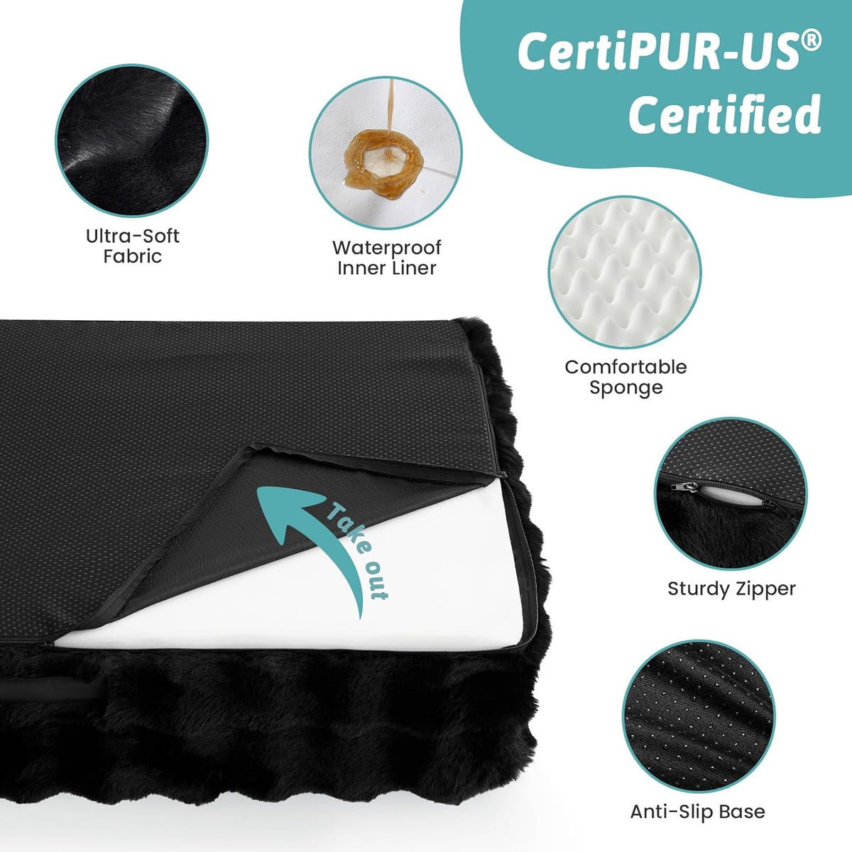 COZY KISS Orthopedic Large Dog Bed, Washable Pet Bed – Essentials for Dogs - XXL (48x32x8 inch) / Black - image 2