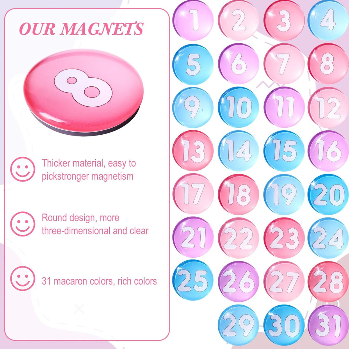 Tellegloww 1-31 magnetic calendar numbers in dark rainbow glass - view 13