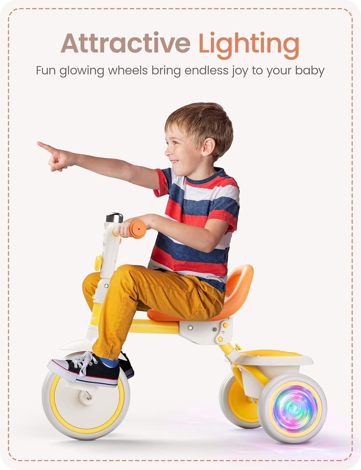 besrey Toddler Tricycle with Bell - Yellow Flash Wheel - image 3