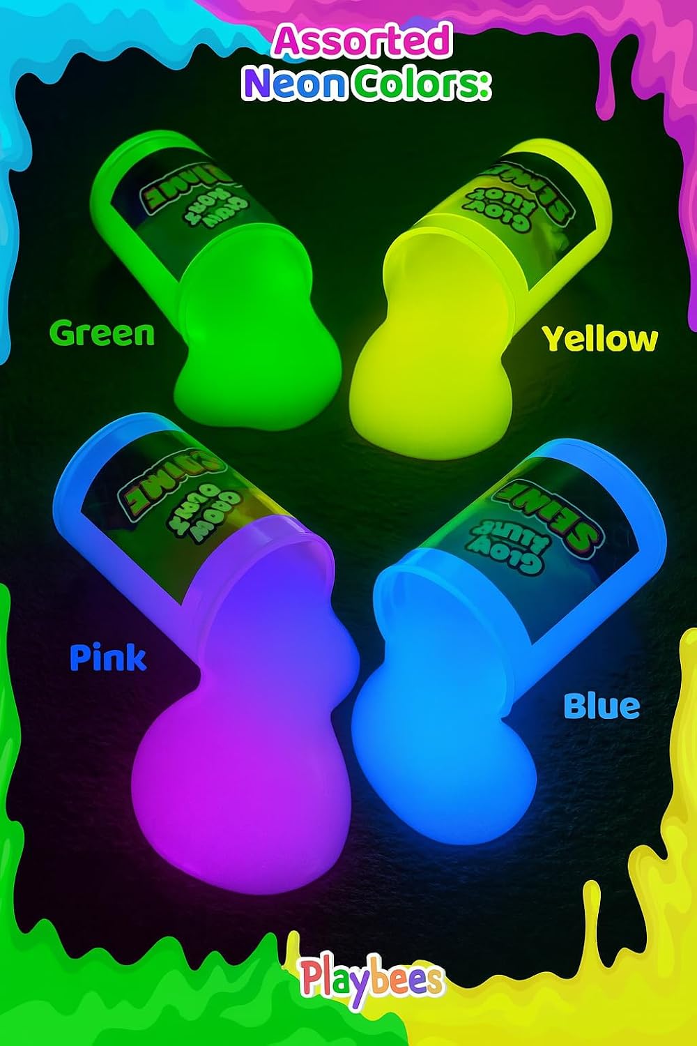 Playbees Glow in the Dark Slime, Neon Goo Party Favors for Kids - 6 Pack - image 2