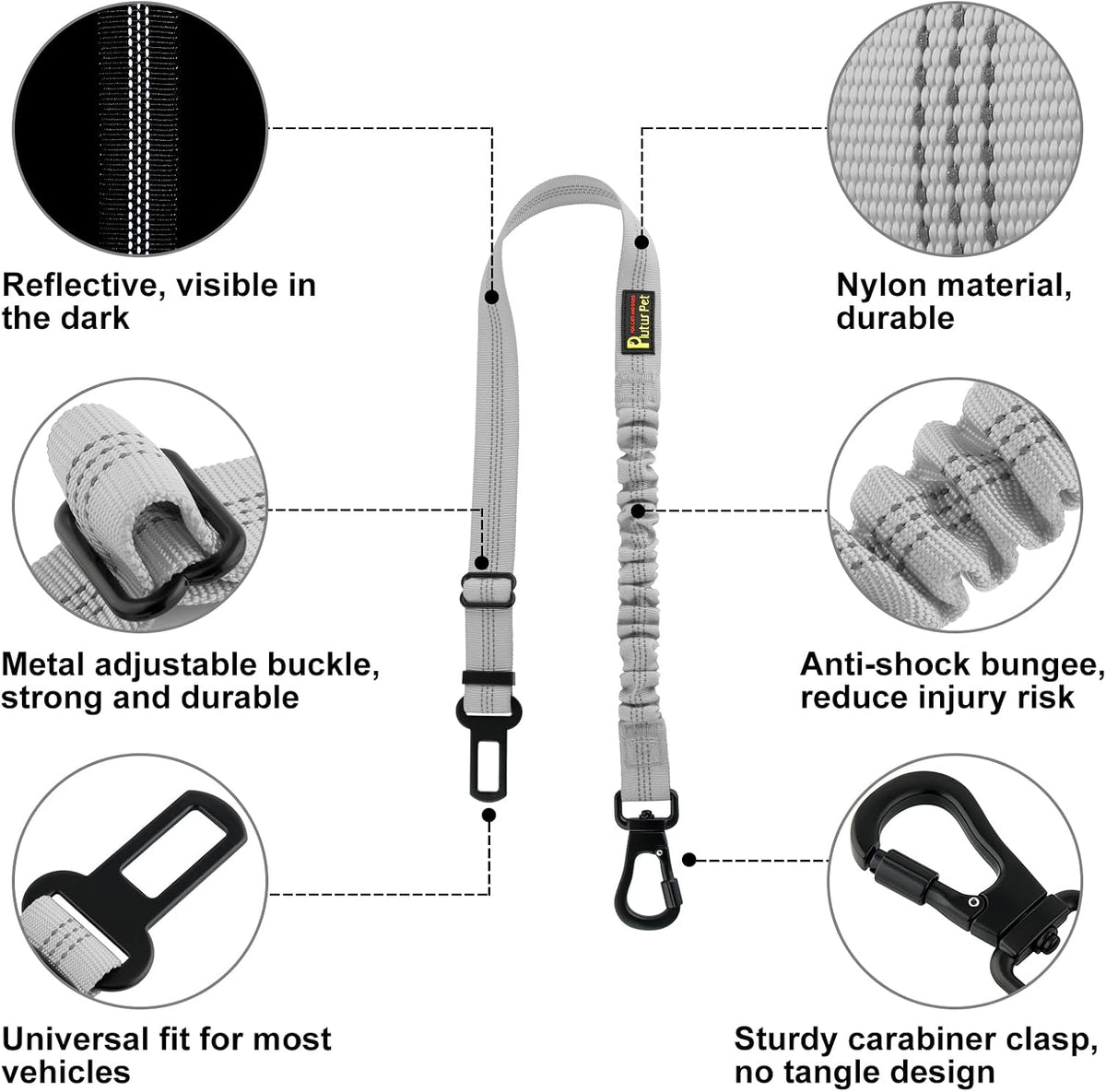 Plutus Pet Dog Seat Belt for Car - Gray - image 2