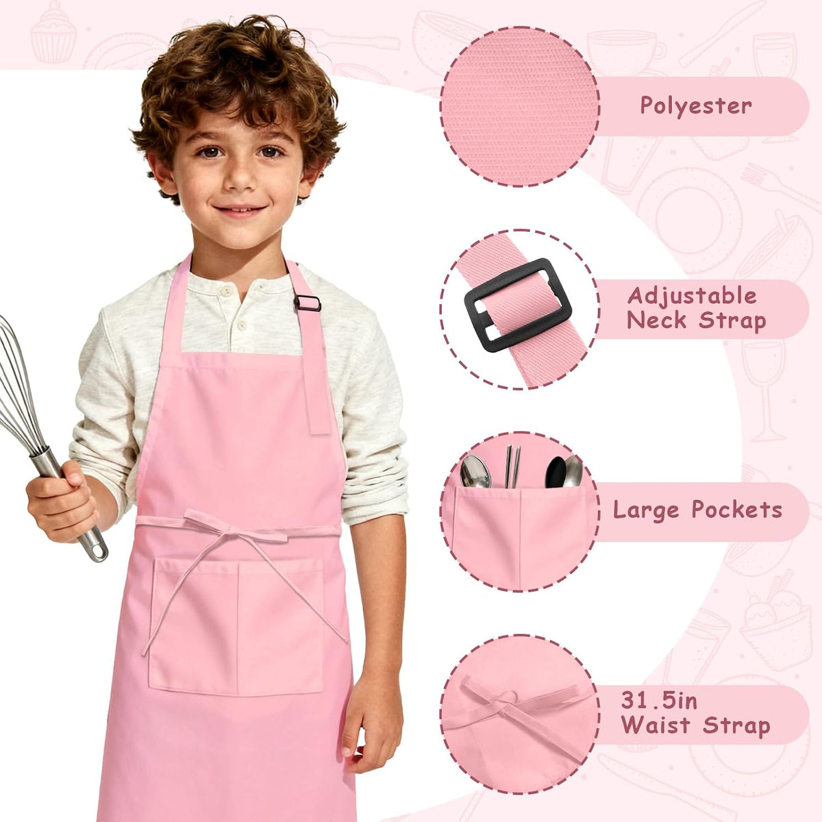 IAGBIBUI 12 pack of black kids aprons with two front pockets - view 18