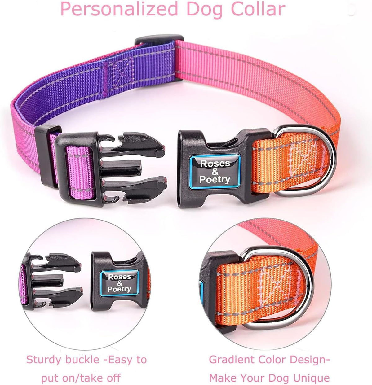 Roses&Poetry Reflective Dog Collar with Gradient Mistyrose - Medium / Mistyrose - image 3