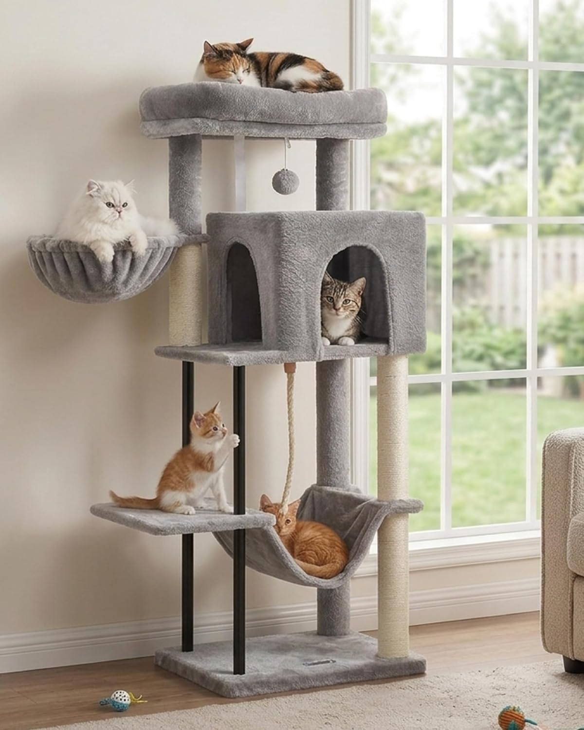 43.3 inch cat tree tower with hammock, condo and sisal for kittens