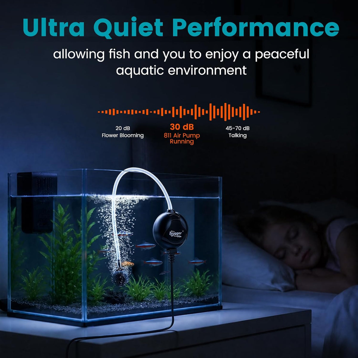 hygger Quiet Mini Air Pump for Aquarium 1.5 Watt Oxygen Fish Air Pump - Black - image 2