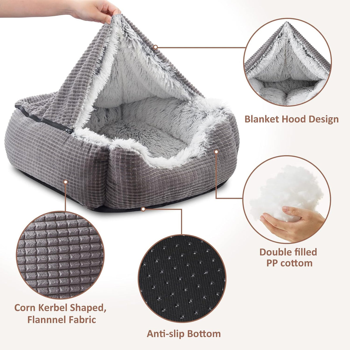MIXJOY Dog Beds for Small Medium Dogs with Hooded Attached - 30.0"L x 24.0"W x 9.0"Th - image 2