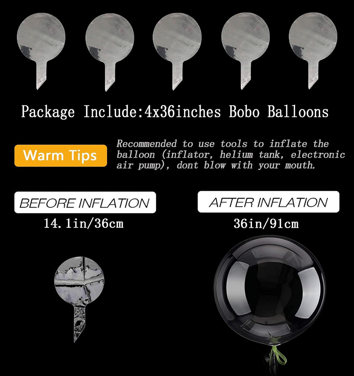 20 Inch Bobo Balloons, Large Bubble Balloons - 36 Inches/4 Pack / Transparent - image 2