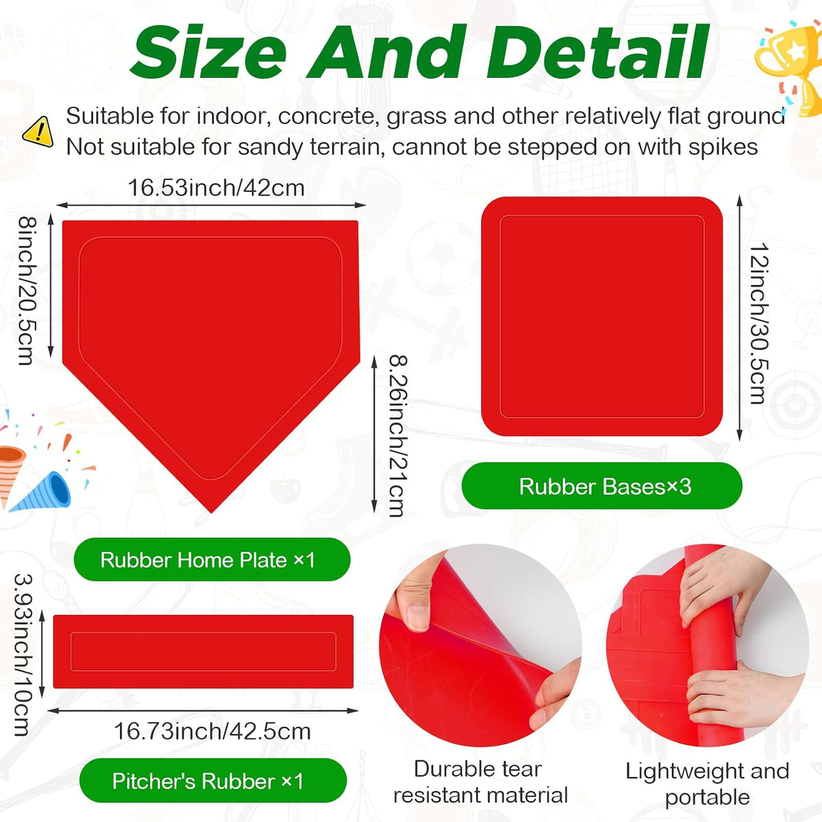 Hiboom kickball set with four 10 inch red balls, rubber bases and air pump - view 22