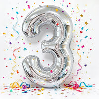 40 Inch Gold Number 1 Balloon - Silver Balloon / 40 Inch Number 3