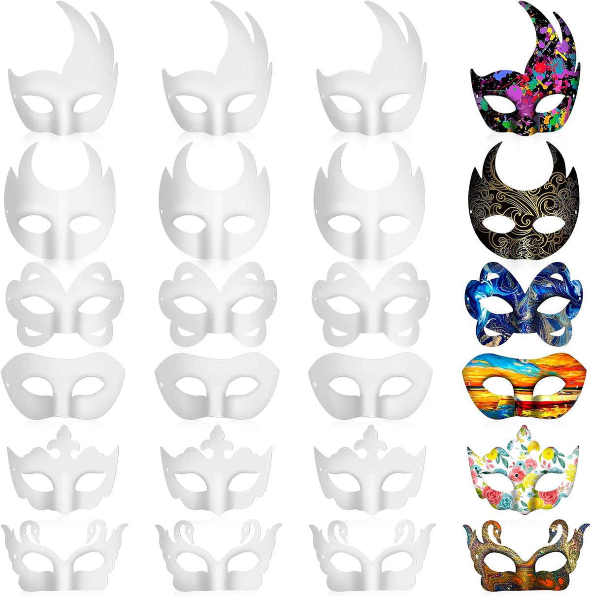 Leyndo blank white paper mache half masquerade masks, 24-pack in classic style - view 5