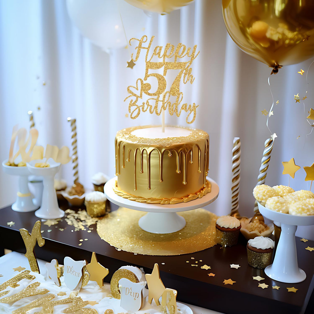 Happy 83rd Birthday Cake Topper - happy 57th birthday / Gold Glitter - image 3
