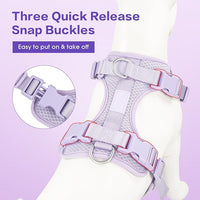 Wisedog Mesh Breathable Dog Harness: No Pull Harness with 3 Fast-Release Buckles Adjustable for Walking & Training for Small Medium Large Dogs (Lilac, M: Neck=17"-22"/Chest=15"-28")