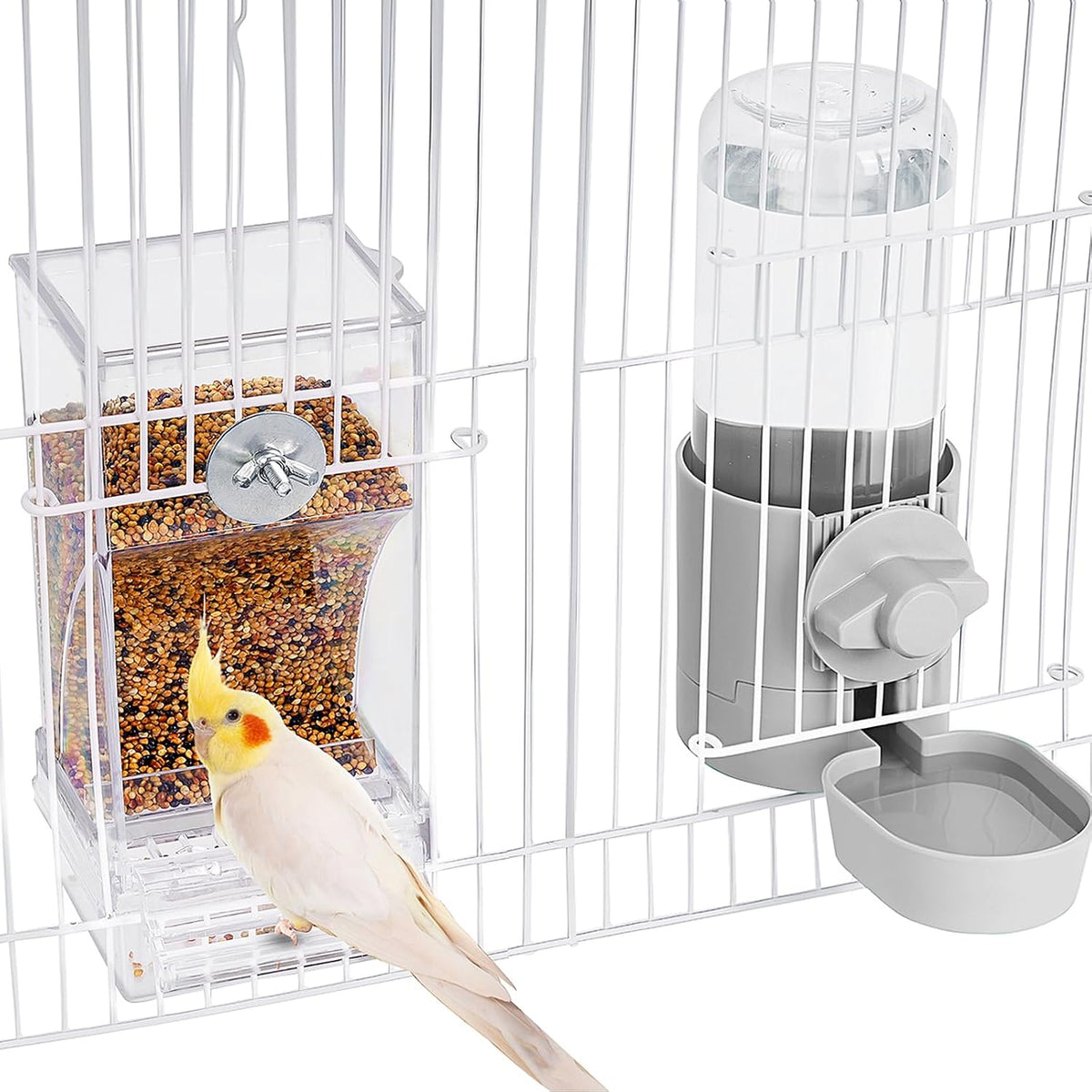 lemtrflo No Mess Bird Feeder Water Dispenser Set - grey