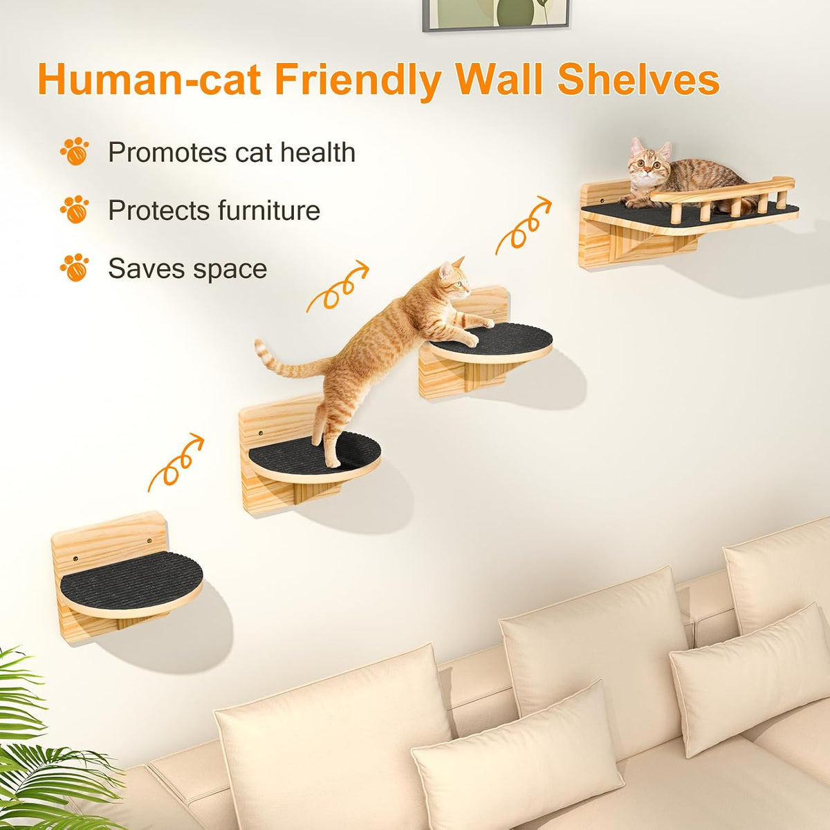 XiaZ Cat Wall Shelves, Corner Cat Shelf with 3 Wide Perch Steps - Rectangular - image 4