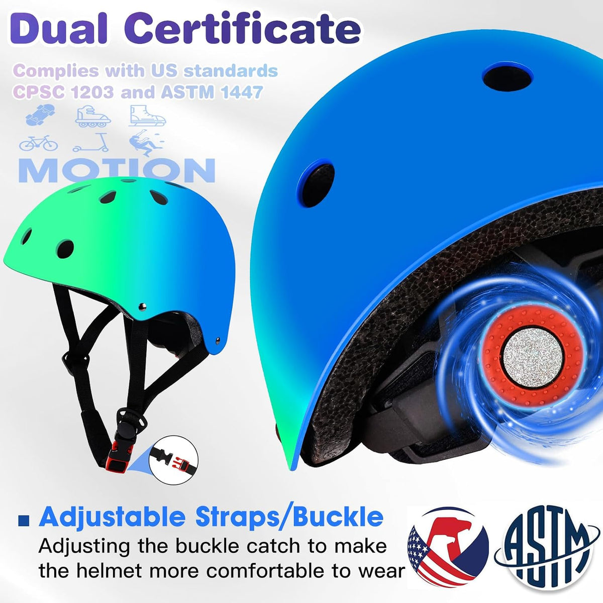 Toddler Kids Bike Helmet Set with Knee Elbow Pads - Cyanblue / Small: 20.1"-21.2"/51-54cm - image 4