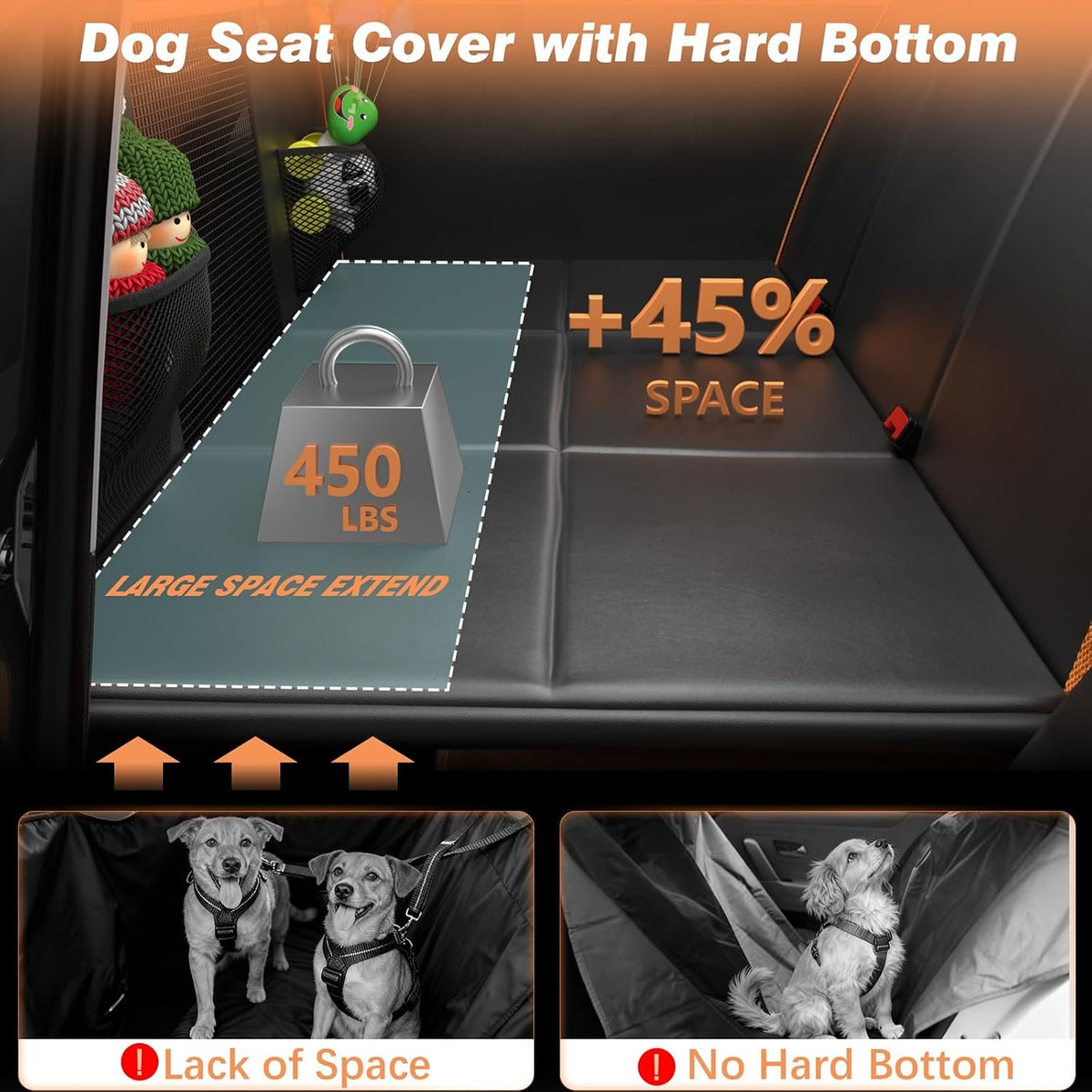 Hard Bottom Dog Car Seat Cover for Back Seat, PU leather - image 2