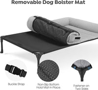 Veehoo Cooling Elevated Dog Bed with Fluffy Plush Bolster Cushion, Indoor Raised Dog Beds for Large Dogs, Soft Pet Sofa Cot with Removable Washable Mat, No-Slip Feet, 32 x 25 inches, Grey