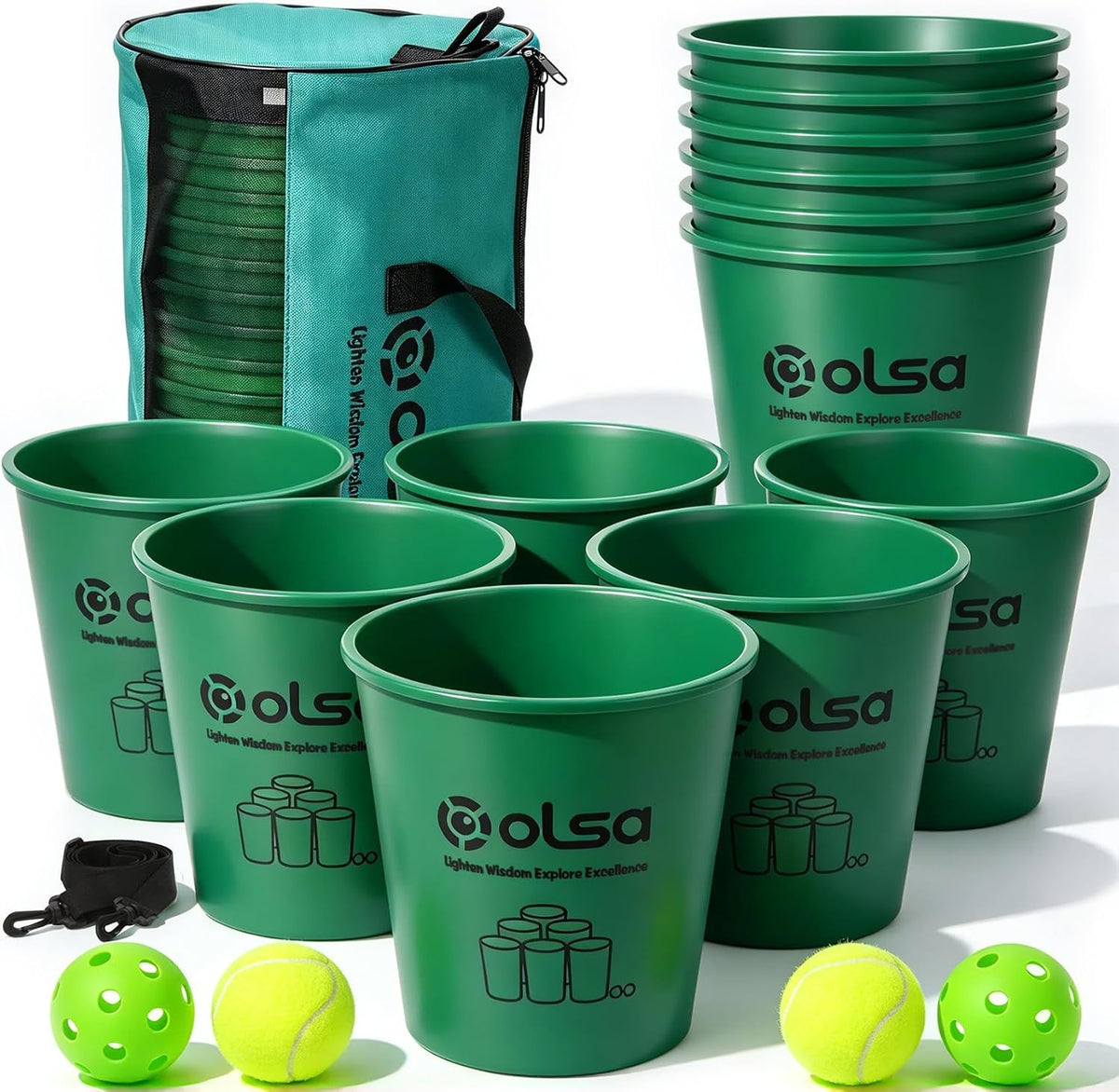 Olsa giant yard pong outdoor game with 12 plastic buckets, 4 balls and carry bag - view 2
