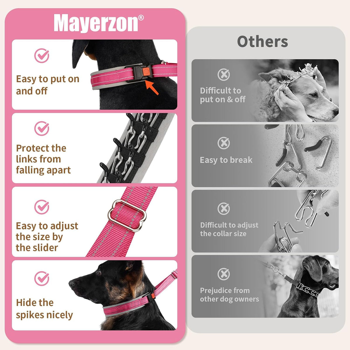 Martingale Dog Training Walking Collar for Pulling, M - Hot Pink / Medium,2.5mm,14.5-18.5"Neck - image 2
