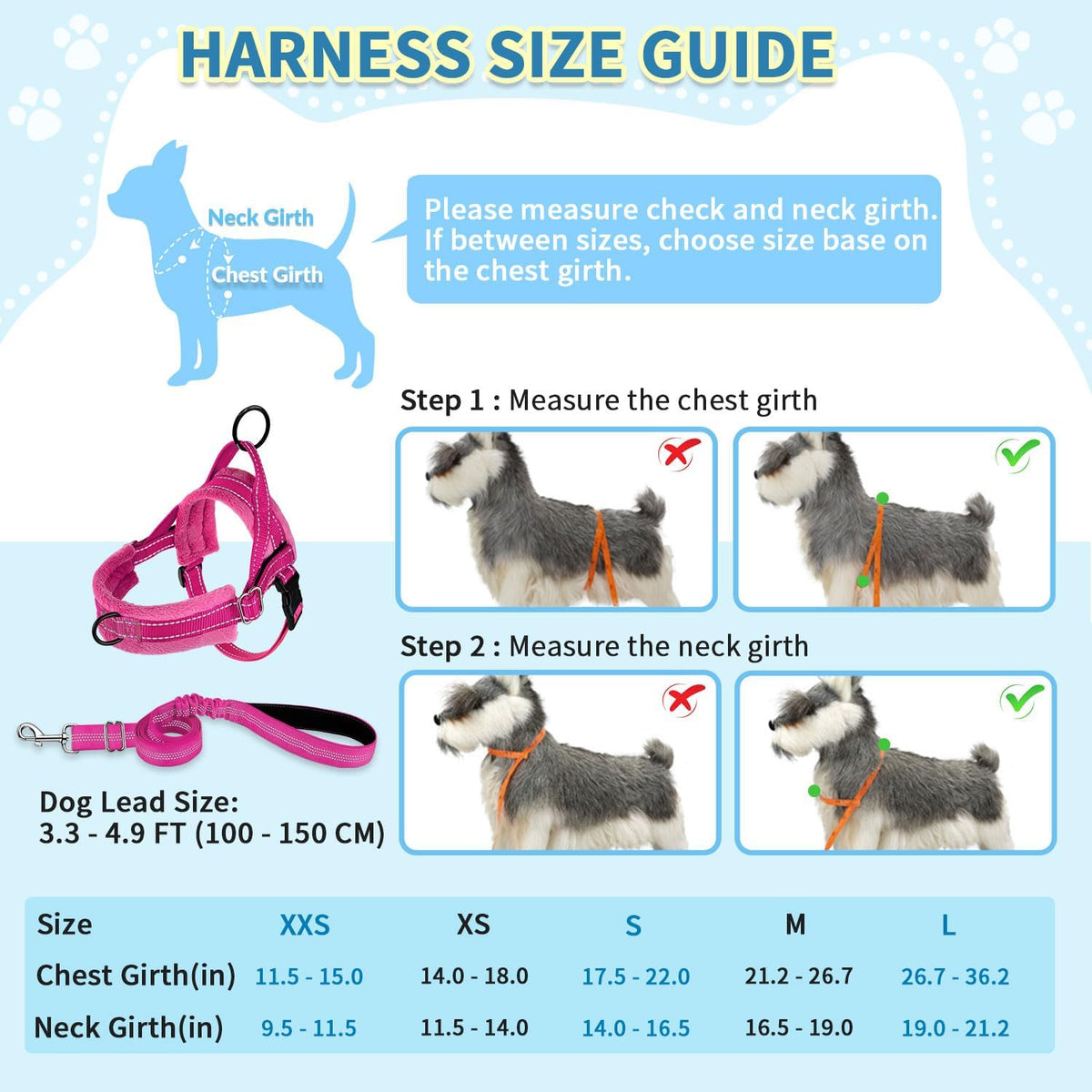 SlowTon No Pull Small Dog Harness and Leash Set with Front Clip – Essentials for Dogs - XX-Small / Fuchsia - image 2
